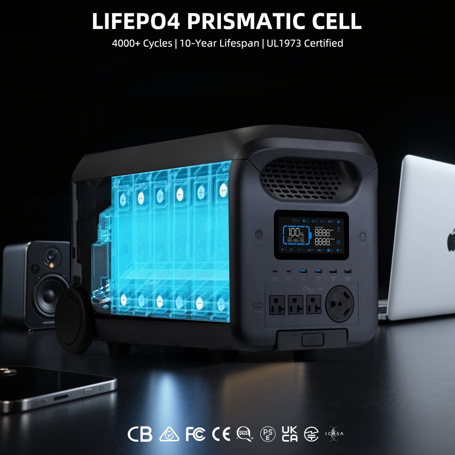 3000W Portable Power Station with Fast Charging, Solar Generator, UPS Backup, LCD Display & Remote Control - Heavy-Duty Lithium Battery for Camping, RV, Home, Emergencies, Outdoor - Compact & Portable