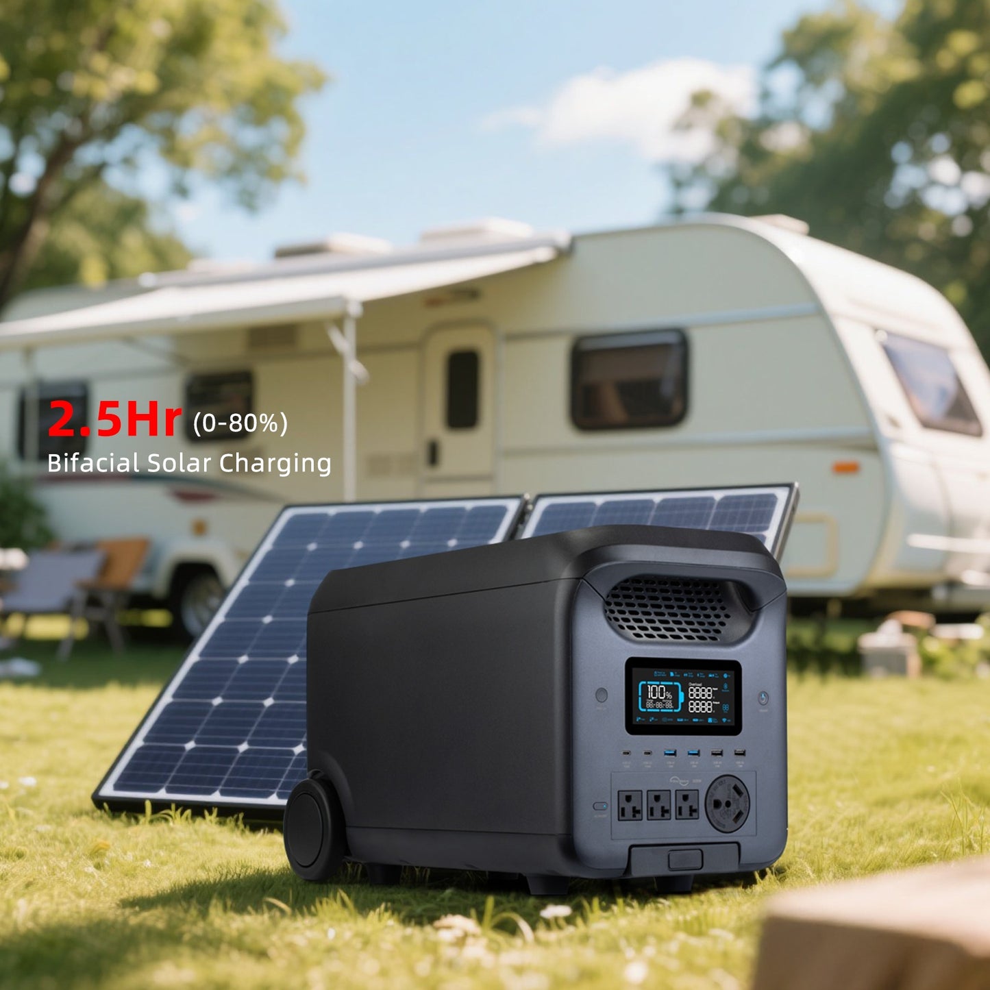 3000W Portable Power Station with Fast Charging, Solar Generator, UPS Backup, LCD Display & Remote Control - Heavy-Duty Lithium Battery for Camping, RV, Home, Emergencies, Outdoor - Compact & Portable
