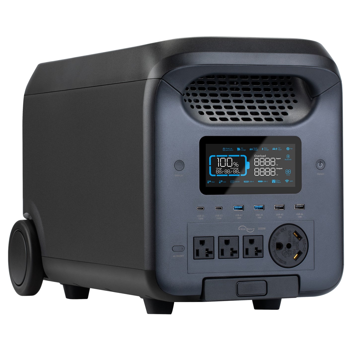 3000W Portable Power Station with Fast Charging, Solar Generator, UPS Backup, LCD Display & Remote Control - Heavy-Duty Lithium Battery for Camping, RV, Home, Emergencies, Outdoor - Compact & Portable