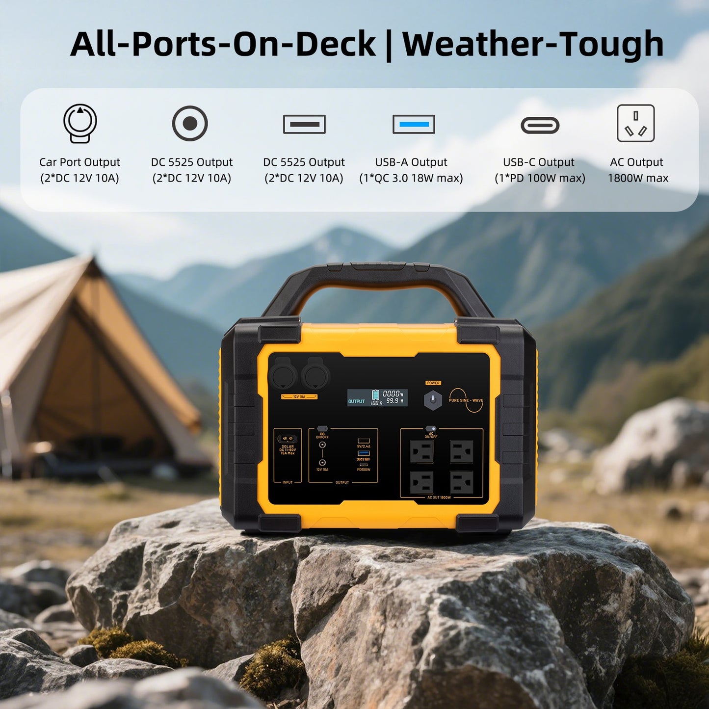 Portable Power Station – 1024Wh LiFePO4 battery, 1800W AC output / 100W PD USB-C, supports solar charging. Ideal for home backup power, camping, and multi-scenario outdoor use