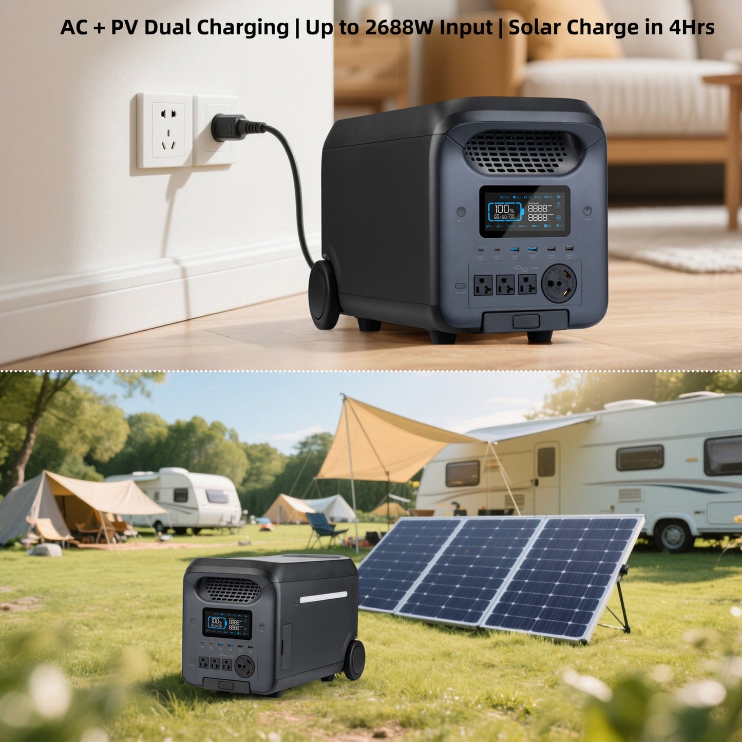 3000W Portable Power Station with Fast Charging, Solar Generator, UPS Backup, LCD Display & Remote Control - Heavy-Duty Lithium Battery for Camping, RV, Home, Emergencies, Outdoor - Compact & Portable