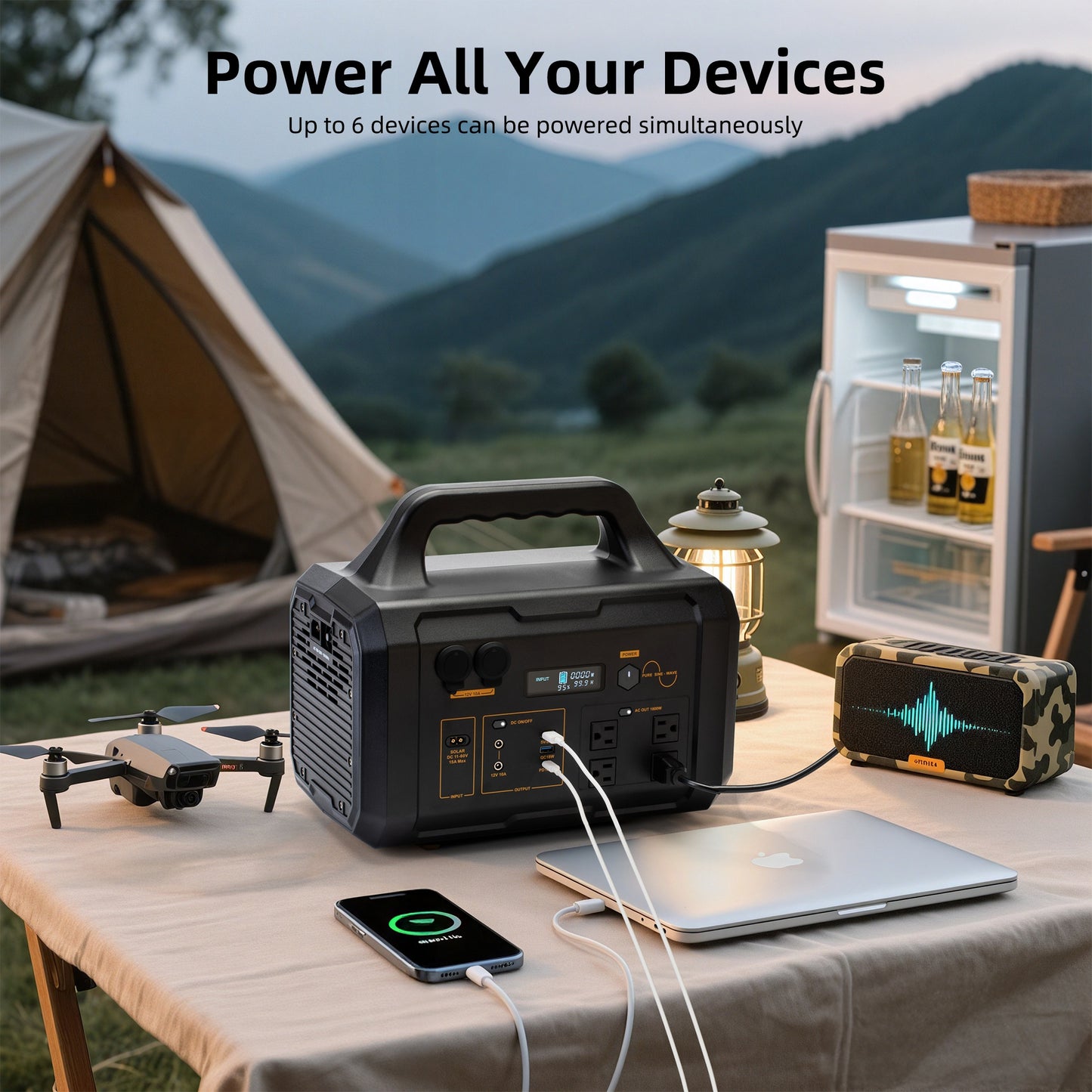 Portable Power Station 1800W, 1024Wh LiFePO4 Battery Generator with 1000W AC Charging & 800W Solar Charging, for Home, Power Outages, Camping & RVs